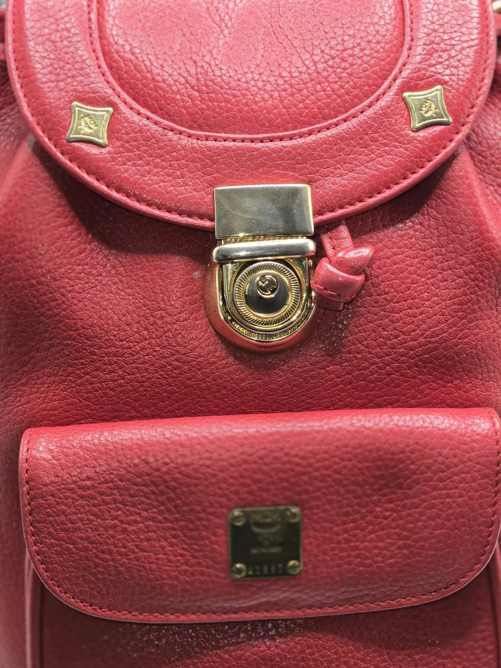 Authentic MCM Red Leather Mini Backpack
